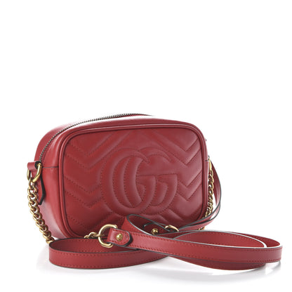 Gucci Calfskin Matelasse Mini GG Marmont Chain Shoulder Bag Hibiscus Red 3 of 10