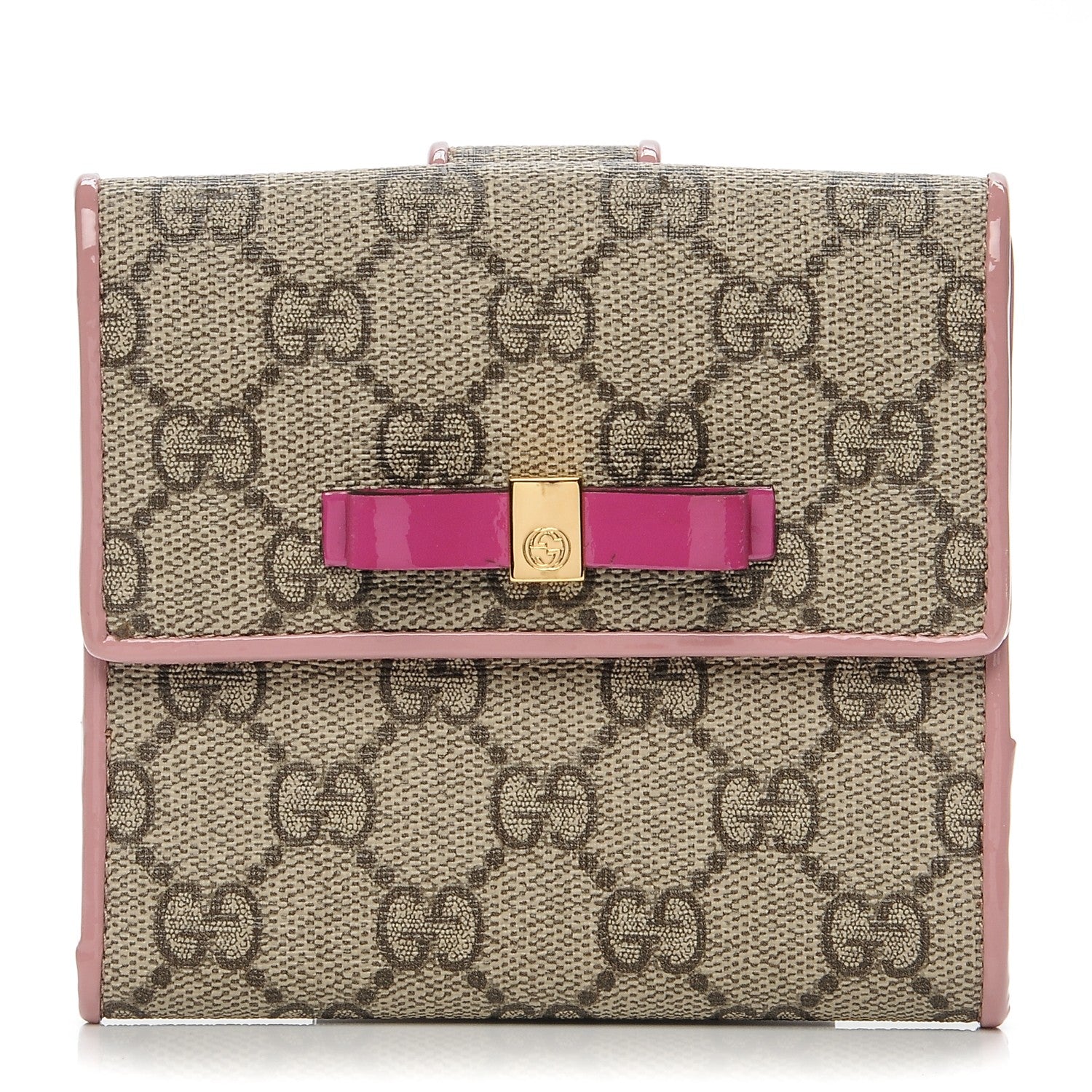 Gucci GG Supreme Monogram Bow French Flap Wallet Beige Carmine Rose New Rosette 1 of 7