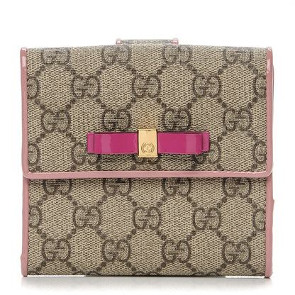 Gucci GG Supreme Monogram Bow French Flap Wallet Beige Carmine Rose New Rosette 1 of 7