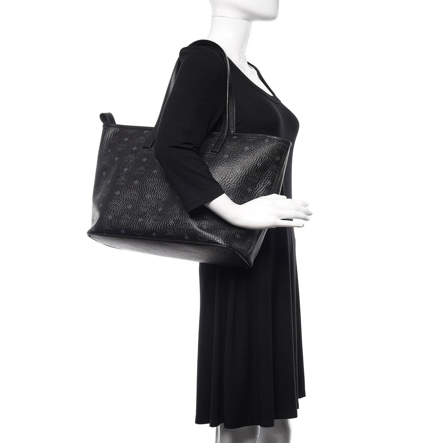 MCM Visetos Medium Anya Zip Top Shopper Tote Black 2 of 9