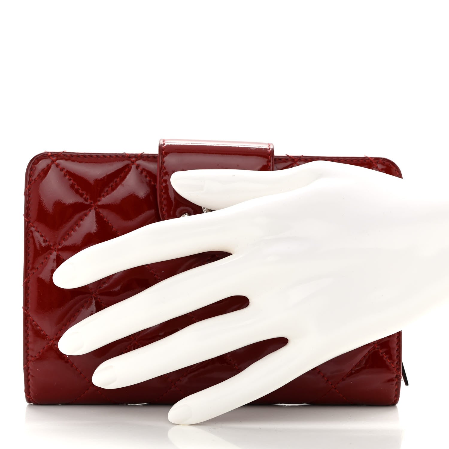 Chanel Patent Quilted Brilliant Zipped Pocket Wallet Dark Red 2 of 9