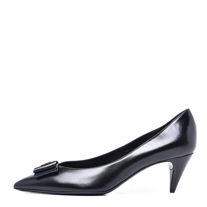 Saint Laurent Calfskin Bow Anais Pumps 41 Black Navy 1 of 10
