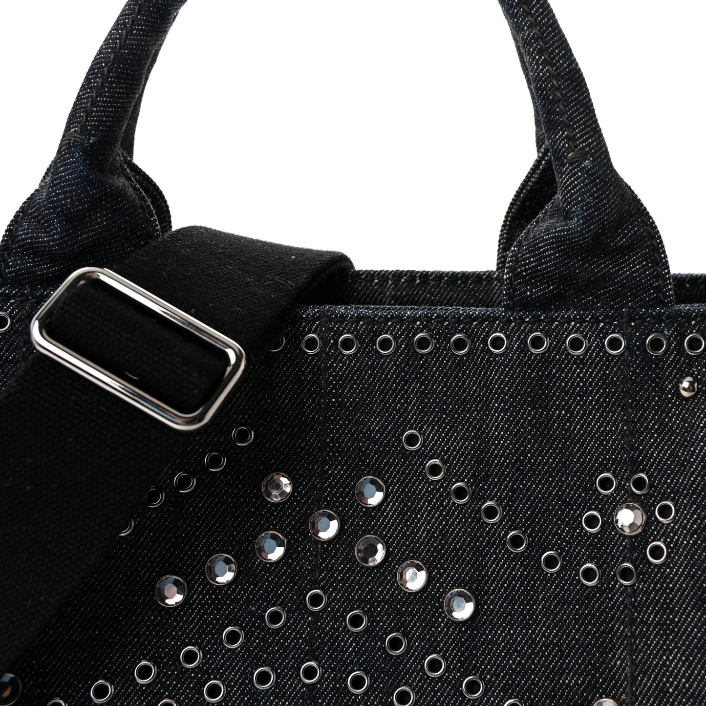 Canapa Denim Crystal Rivet Studded Tote Avio