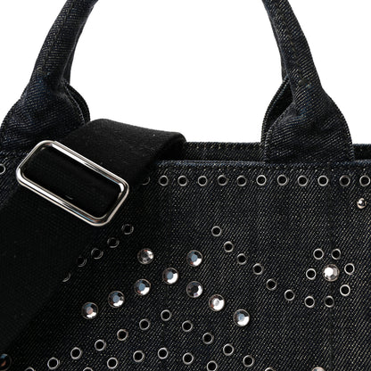 Prada Canapa Denim Crystal Rivet Studded Tote Avio 7 of 9