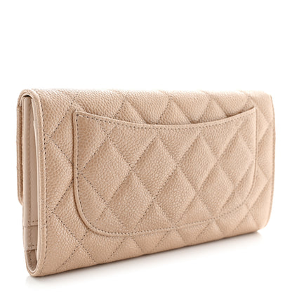 Chanel Pearly Caviar Quilted Large Gusset Flap Wallet Dark Beige 3 of 11