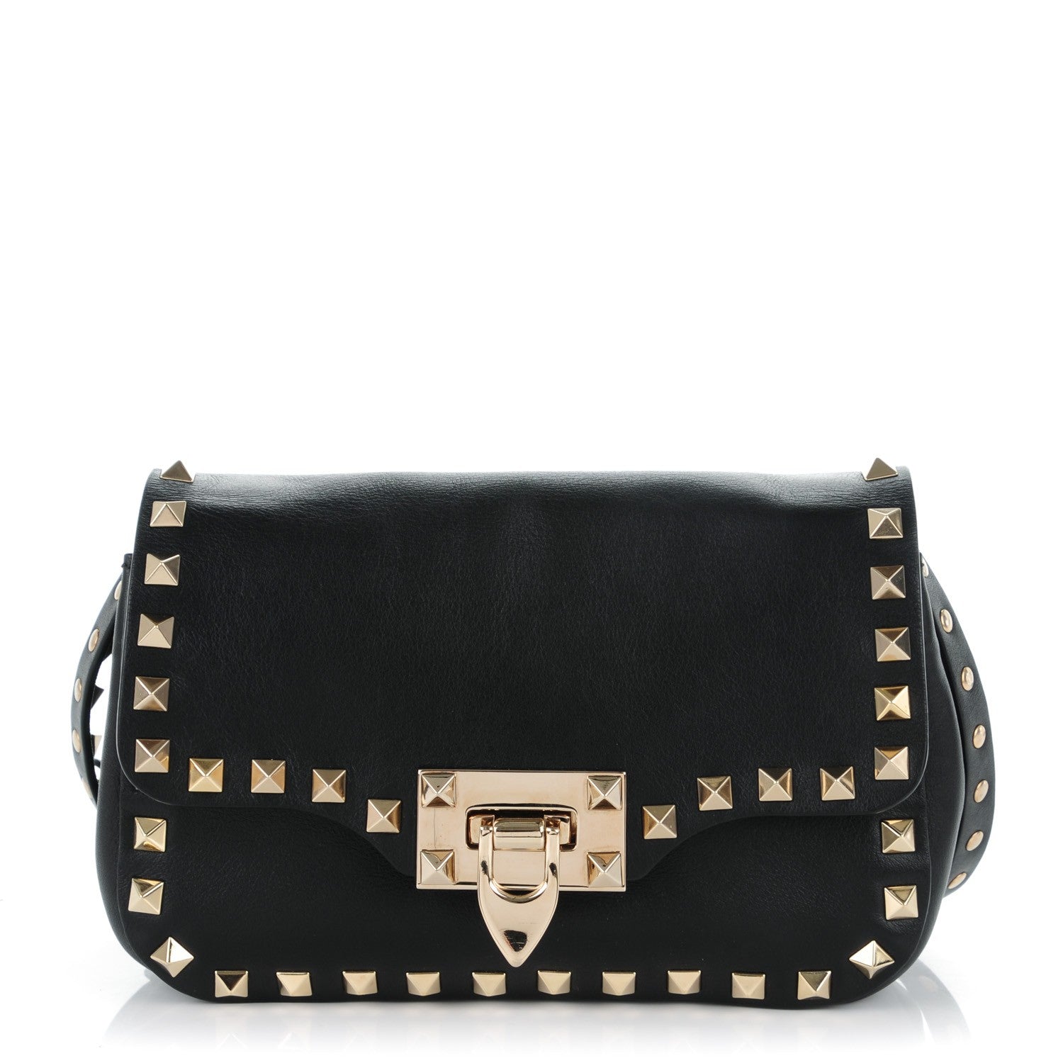 Valentino Garavani Vitello Mini Rockstud Flap Saddle Crossbody Bag Black 1 of 7