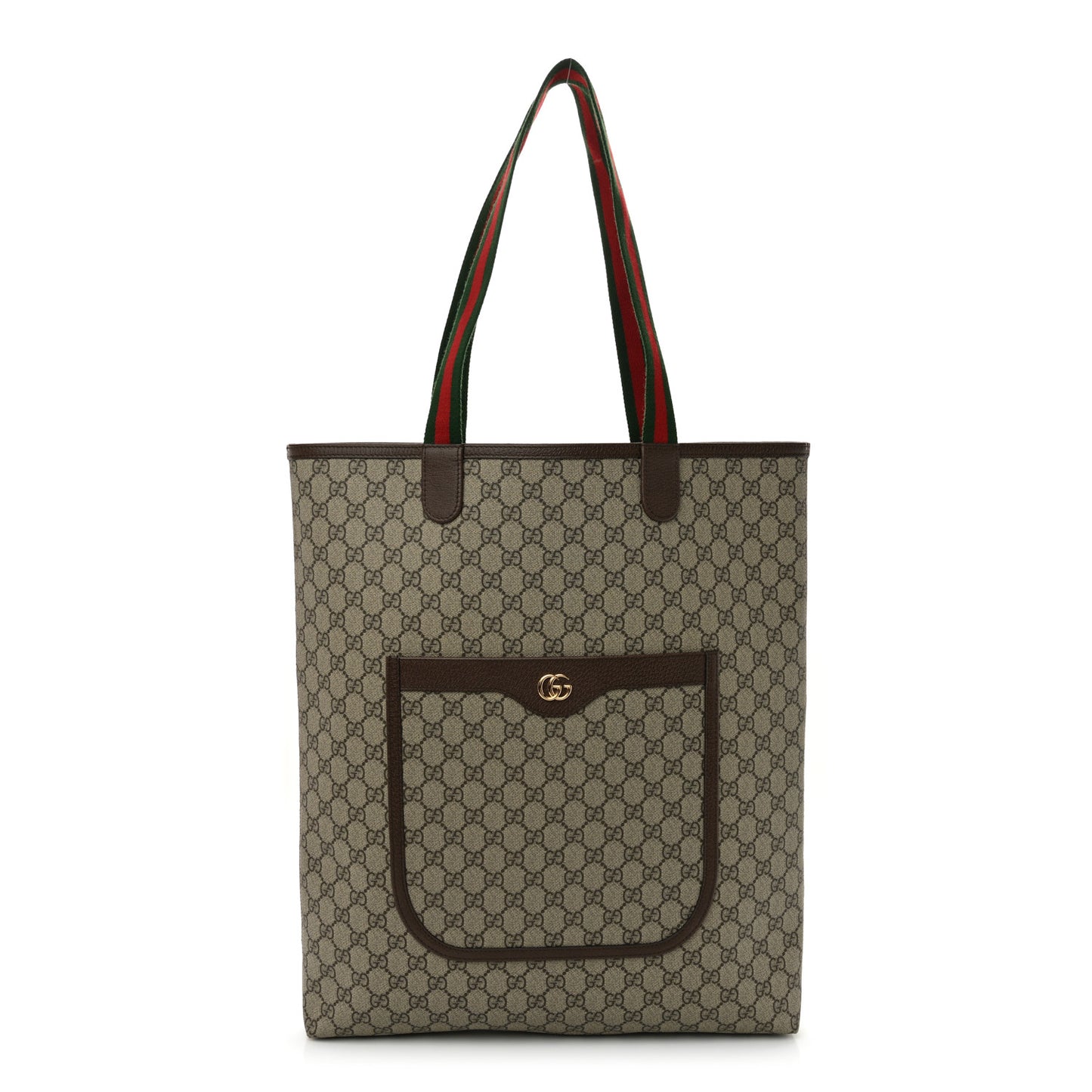 GG Supreme Monogram Web Large Ophidia Vertical  Front Pocket Shopping Tote Brown