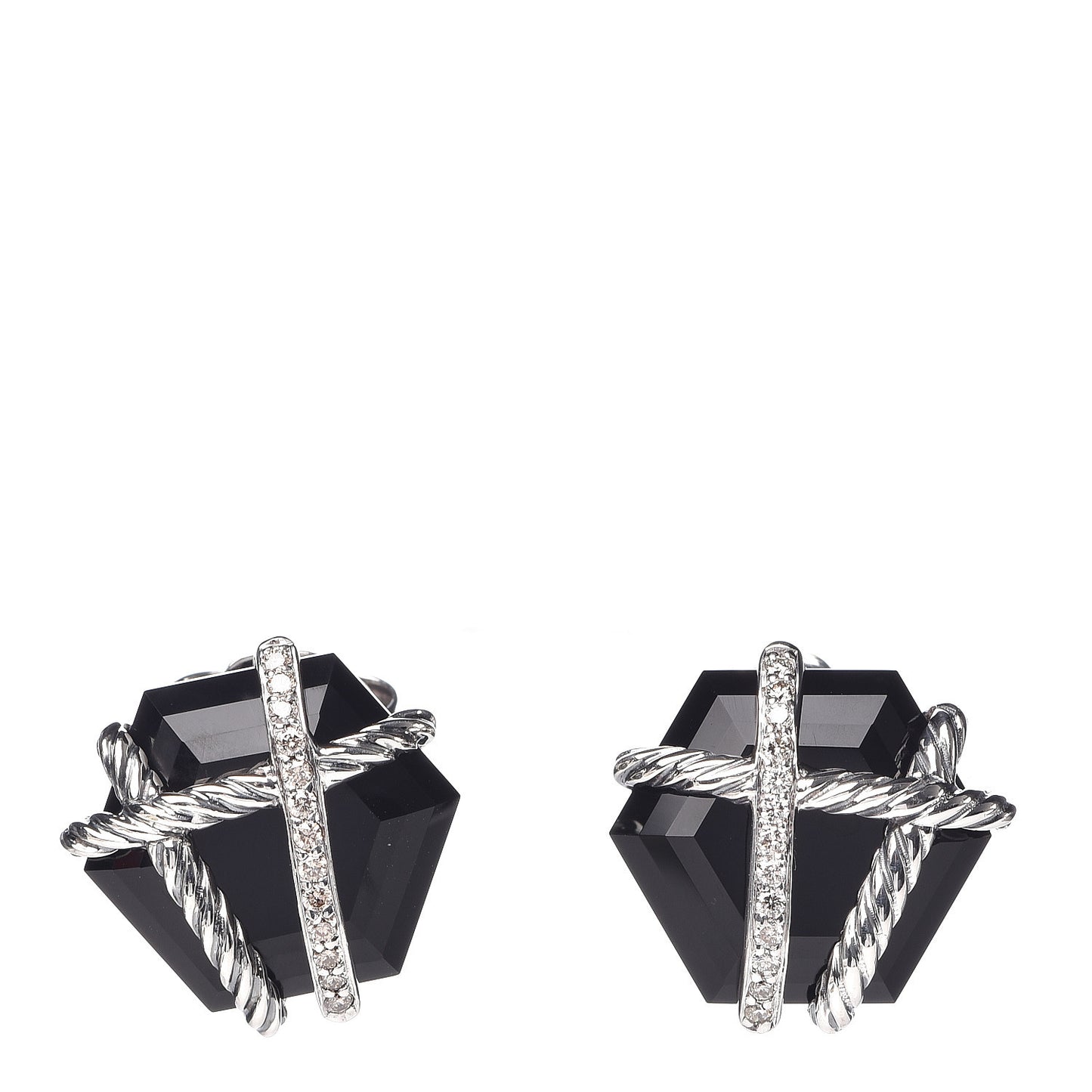 Sterling Silver Diamond Black Onyx 14mm Cable Wrap Earrings