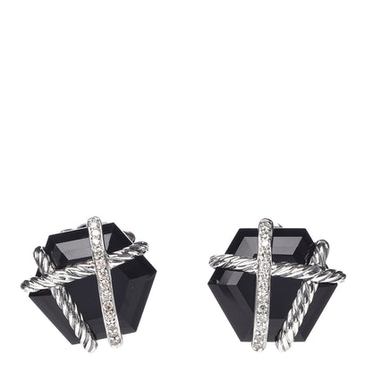David Yurman Sterling Silver Diamond Black Onyx 14mm Cable Wrap Earrings 1 of 4