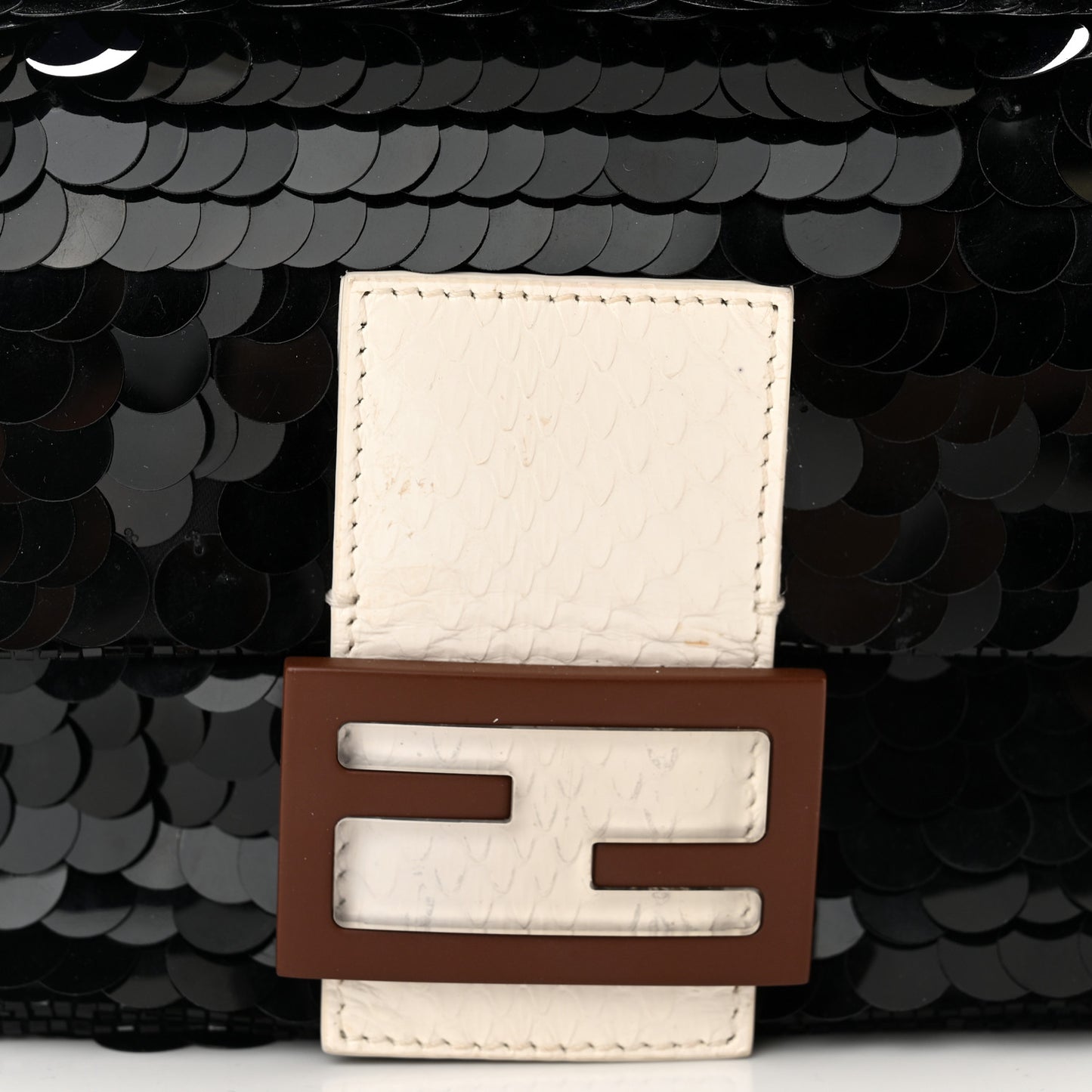 Satin Sequin Paillettes Elaphe Plexiglass Mini Baguette 1997 Black Avorio