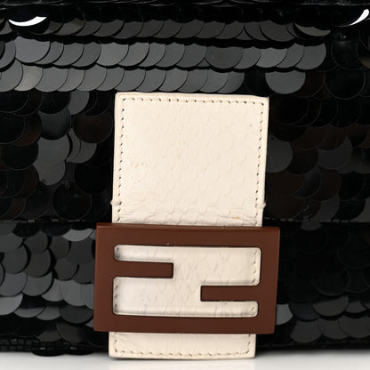 Fendi Satin Sequin Paillettes Elaphe Plexiglass Mini Baguette 1997 Black Avorio 8 of 10