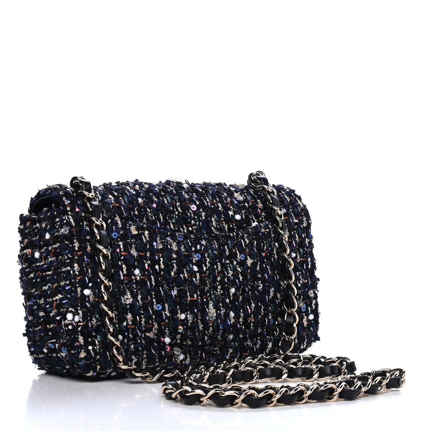 Glittered Tweed Quilted Mini Rectangular Flap Navy Blue Mulitcolor