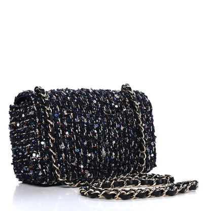 Chanel Glittered Tweed Quilted Mini Rectangular Flap Navy Blue Mulitcolor 2 of 4