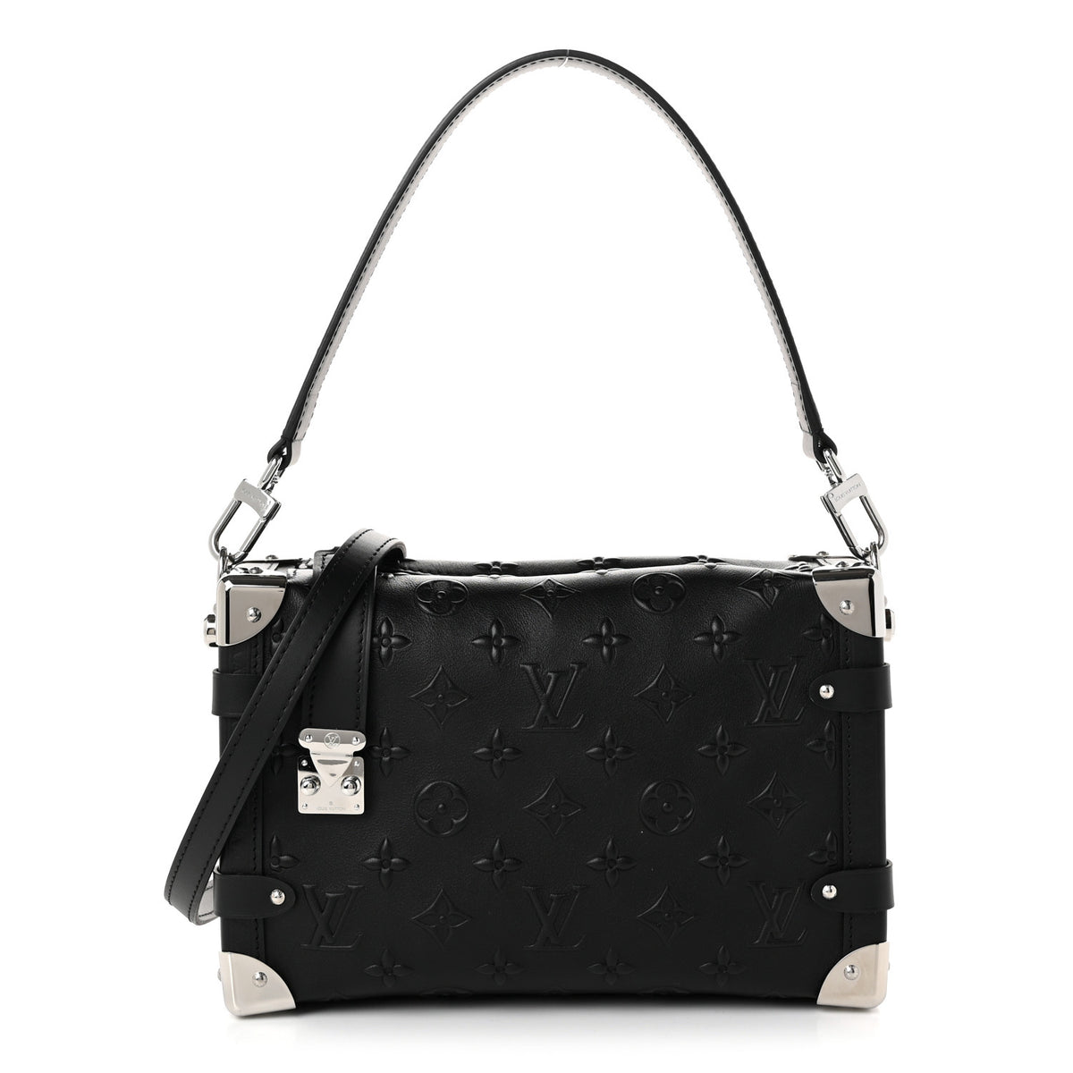 Calfskin Debossed Monogram Side Trunk Black