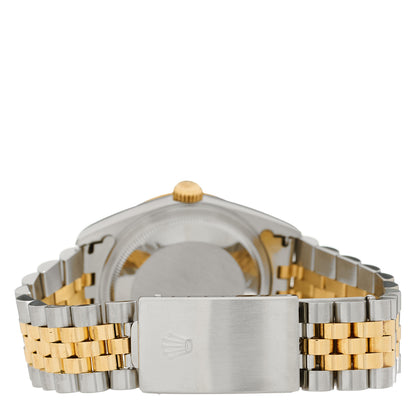 Rolex Stainless Steel 18K Yellow Gold Diamond 36mm Oyster Perpetual Datejust Watch Black 16233 3 of 4
