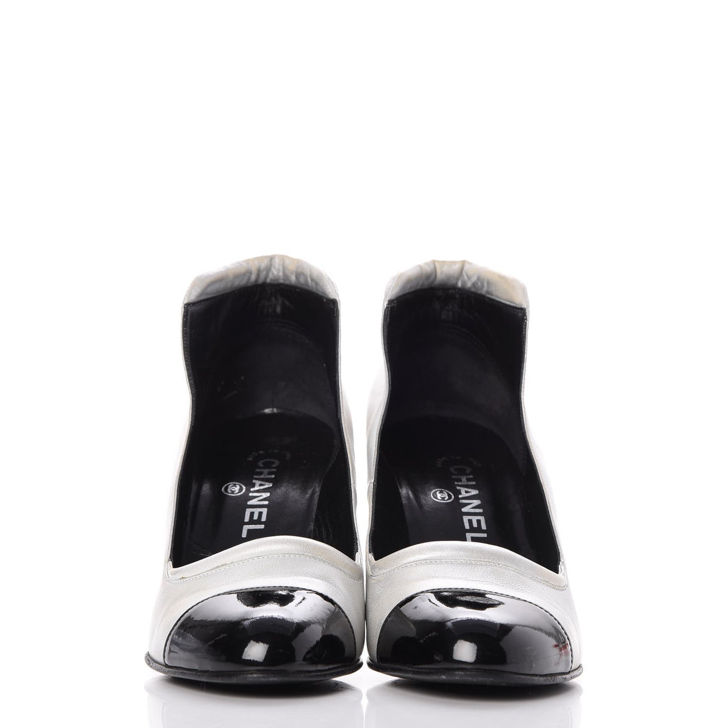 Metallic Lambskin Patent Cap Toe CC Pumps 39.5 Silver Black