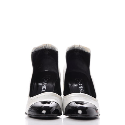 Chanel Metallic Lambskin Patent Cap Toe CC Pumps 39.5 Silver Black 2 of 19