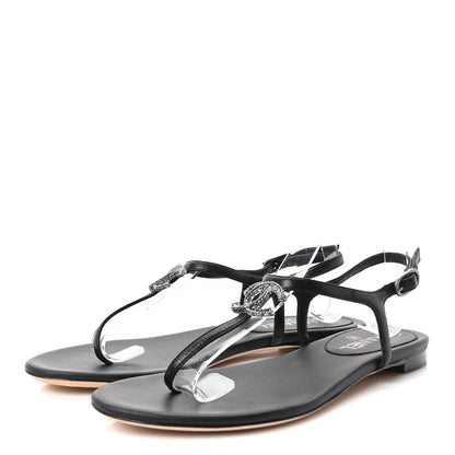 Chanel Lambskin Crystal CC Thong Sandals 38 Black 4 of 9
