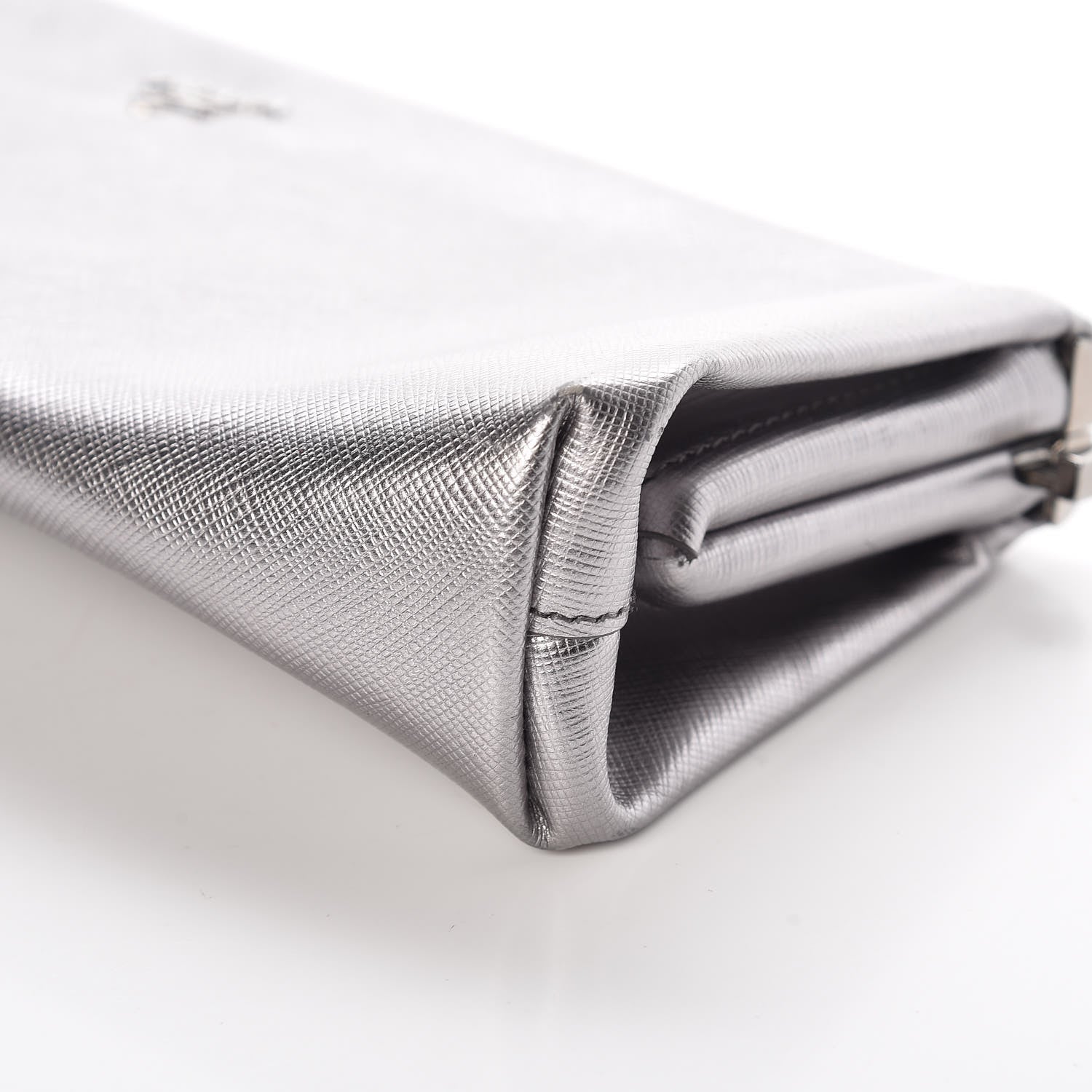 Prada Metallic Saffiano Lux East West Frame Clutch Cromo 16 of 17
