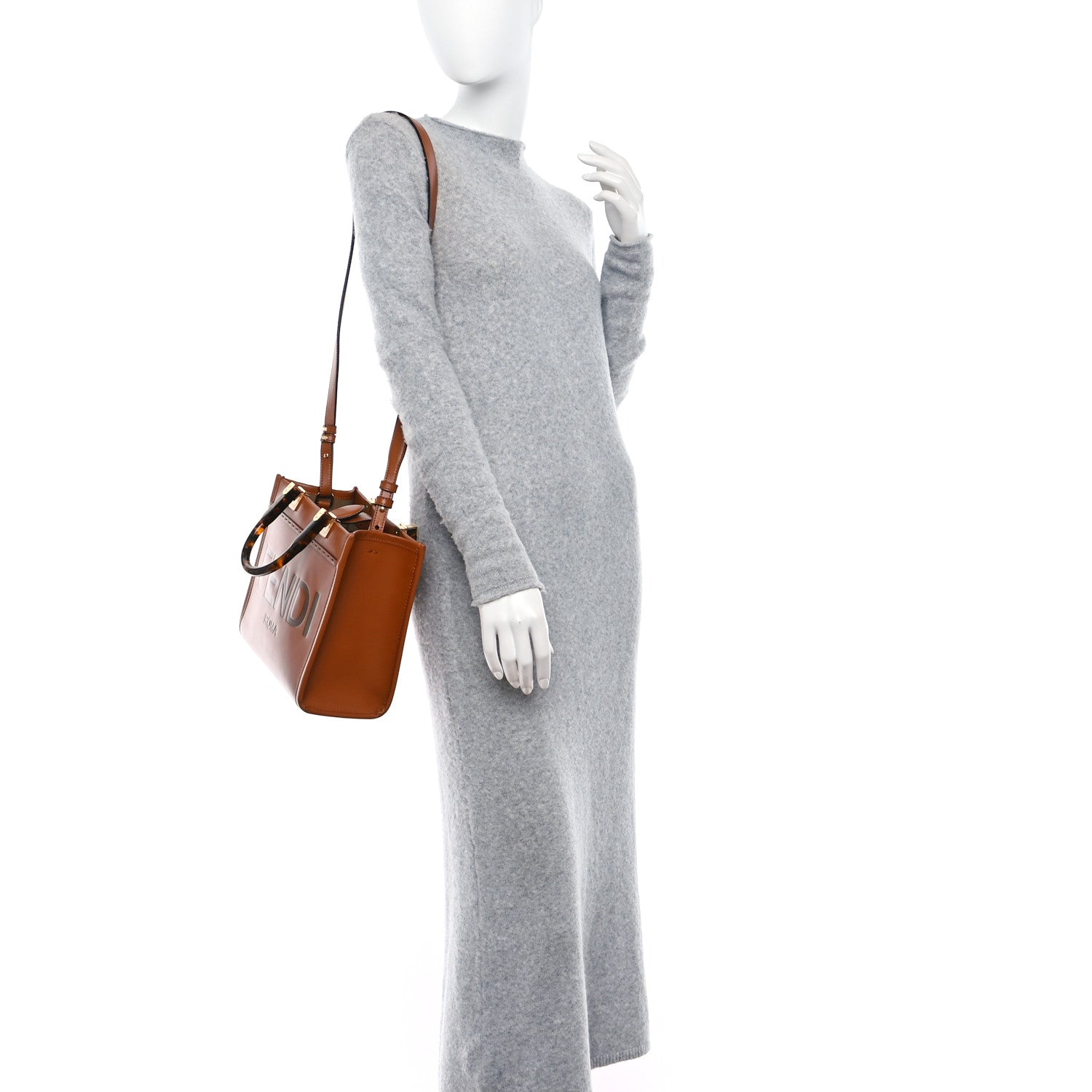 Fendi Vitello King Plexiglass Logo Embossed Small Fendi Sunshine Shopper Tote Cuoio 2 of 8