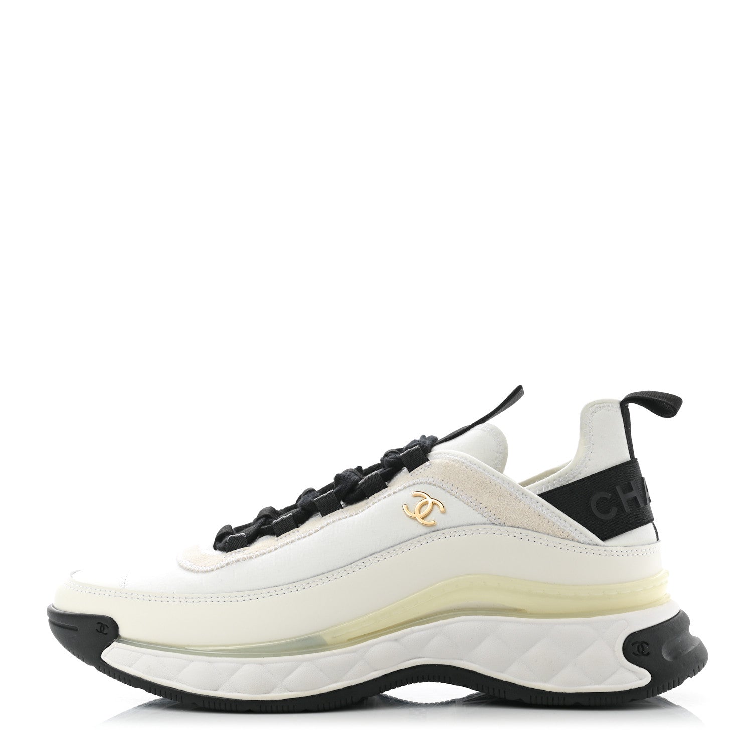 Chanel Velvet Calfskin Mixed Fibers CC Sneakers 40 Ivory Black 1 of 9