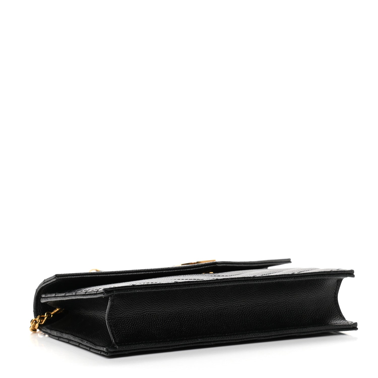 Saint Laurent Grain De Poudre Matelasse Chevron Monogram Envelope Chain Wallet Black 4 of 10