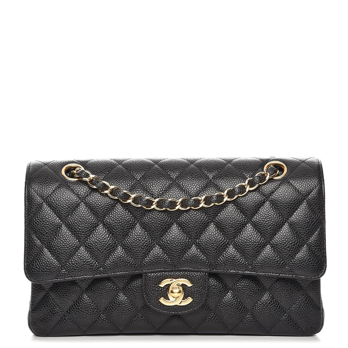 Caviar Quilted Medium Double Flap Black