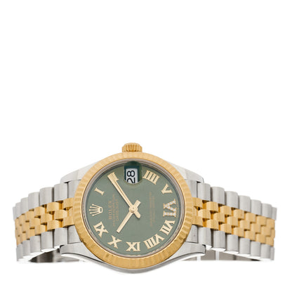 Rolex Stainless Steel 18K Yellow Gold Diamond 31mm Oyster Perpetual Datejust Watch Olive Green Roman 278273 2 of 5