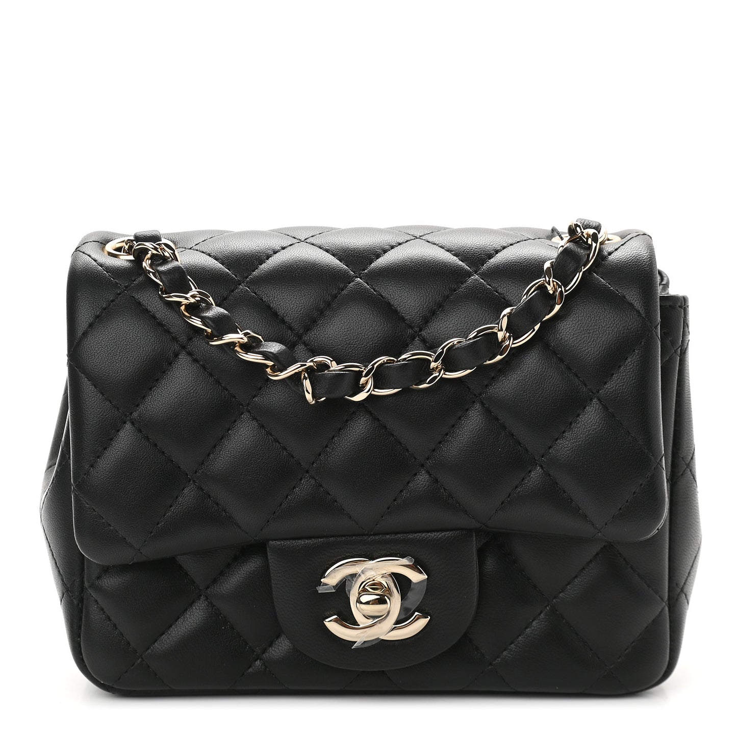 Lambskin Quilted Mini Square Flap Black