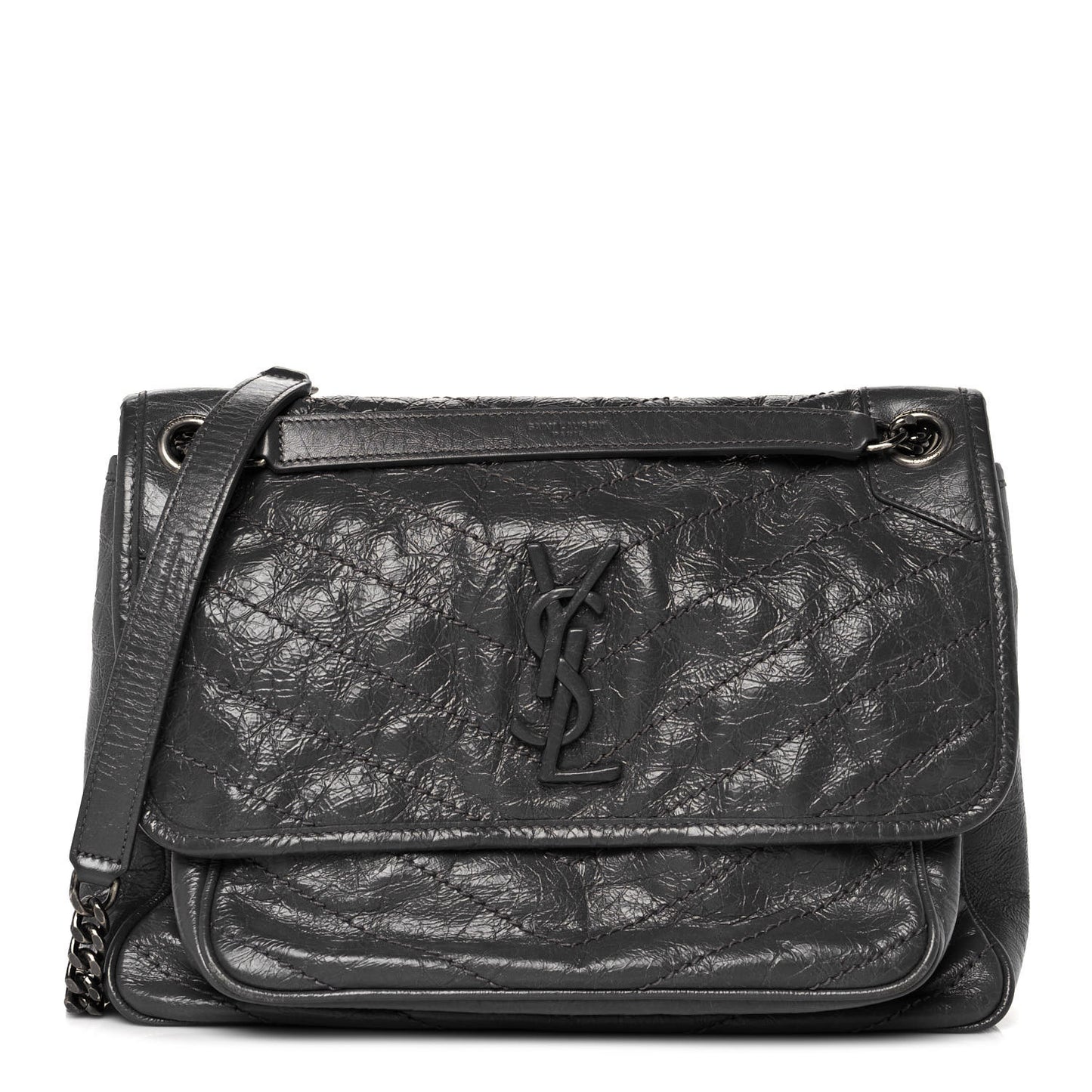 Crinkled Calfskin Matelasse Monogram Medium Niki Chain Satchel Fog