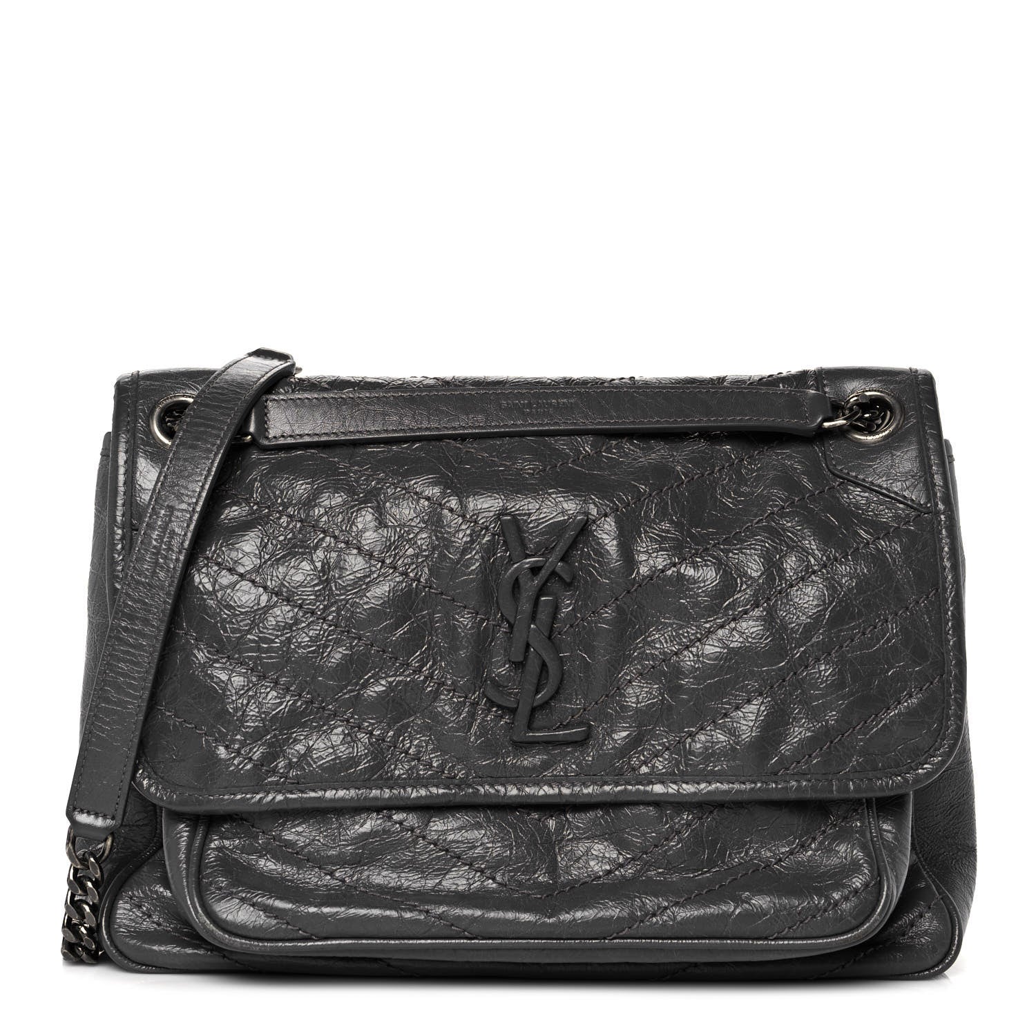 Saint Laurent Crinkled Calfskin Matelasse Monogram Medium Niki Chain Satchel Fog 1 of 13