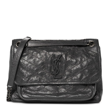 Saint Laurent Crinkled Calfskin Matelasse Monogram Medium Niki Chain Satchel Fog 1 of 13