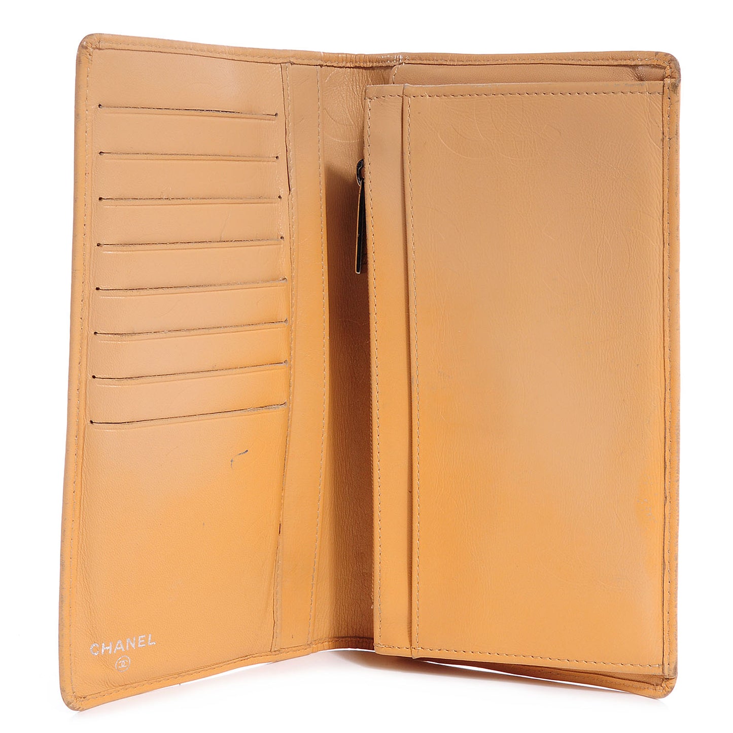 Calfskin Quilted Cambon Yen Wallet Beige Black