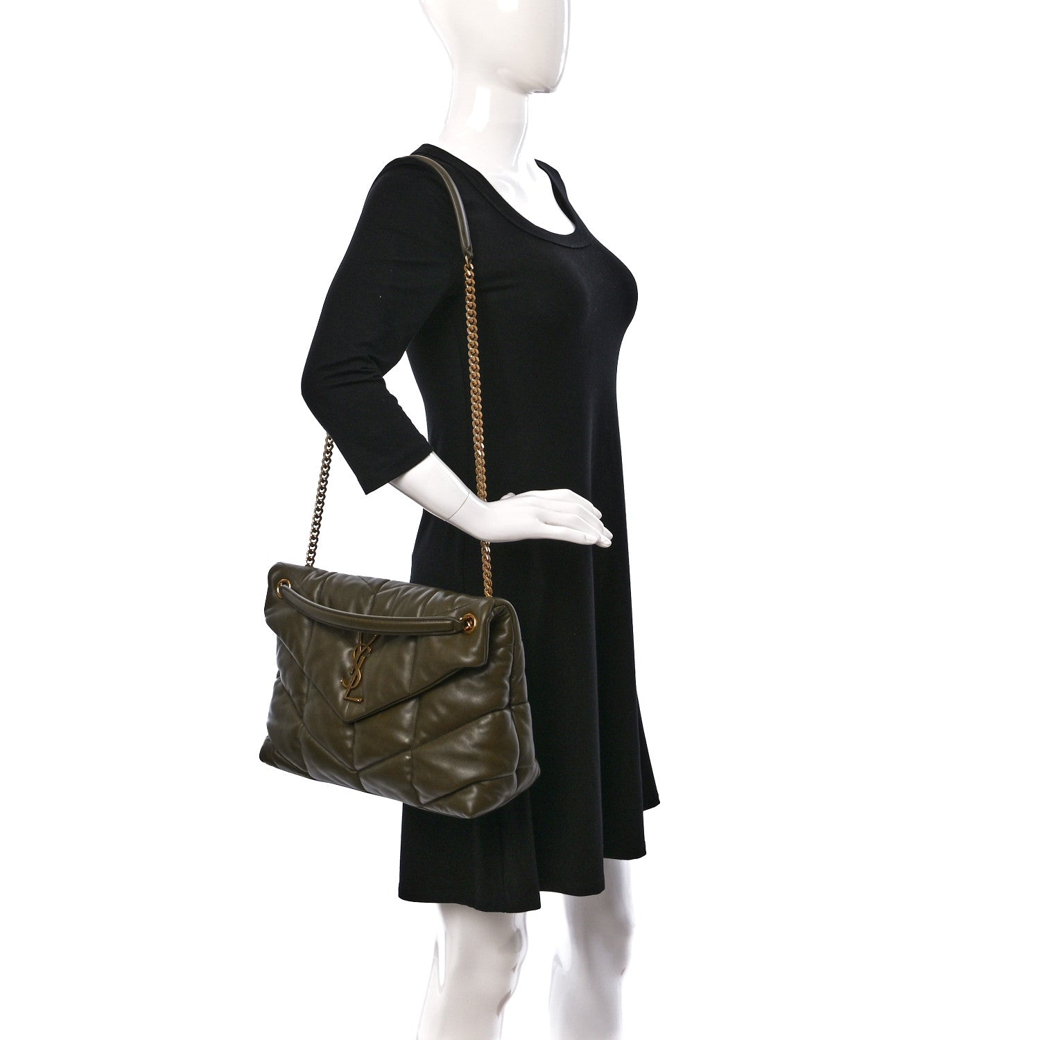 Saint Laurent Lambskin Quilted Medium Loulou Puffer Monogram Chain Satchel Seaweed 2 of 9