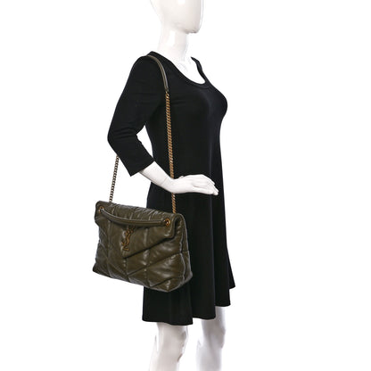 Saint Laurent Lambskin Quilted Medium Loulou Puffer Monogram Chain Satchel Seaweed 2 of 9