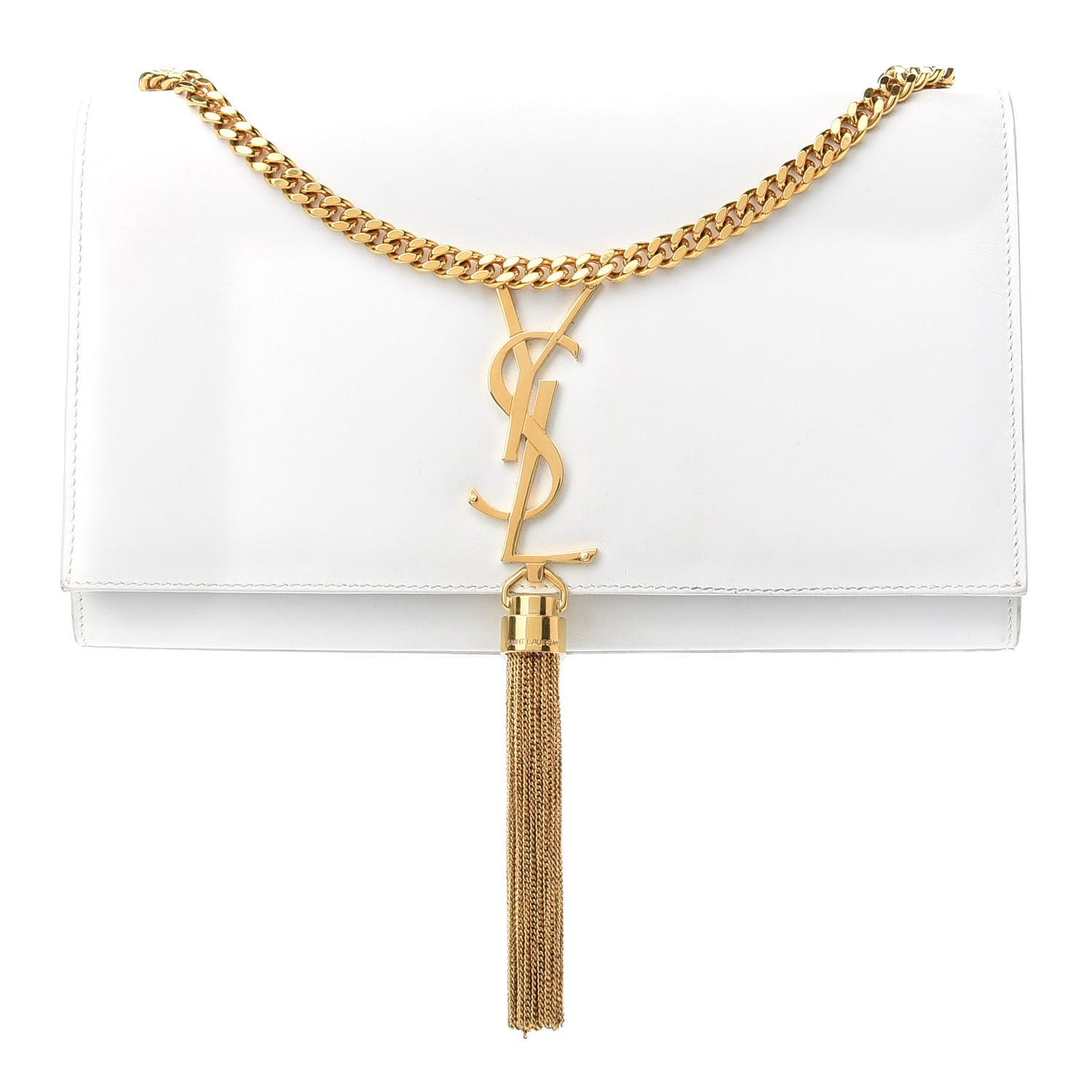 Smooth Calfskin Medium Classic Monogram Kate Tassel Satchel White