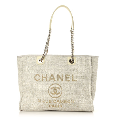 Chanel Lurex Boucle Small Deauville Tote Ivory 1 of 9