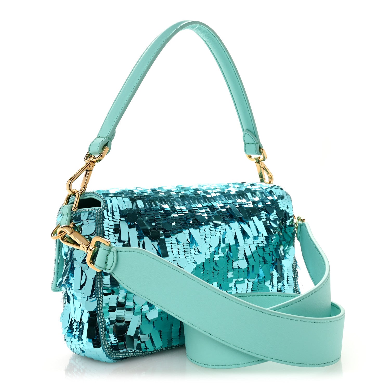 Fendi Sequin Paillettes Vitello Grace Sex and the City Baguette Spring Turquoise 3 of 11