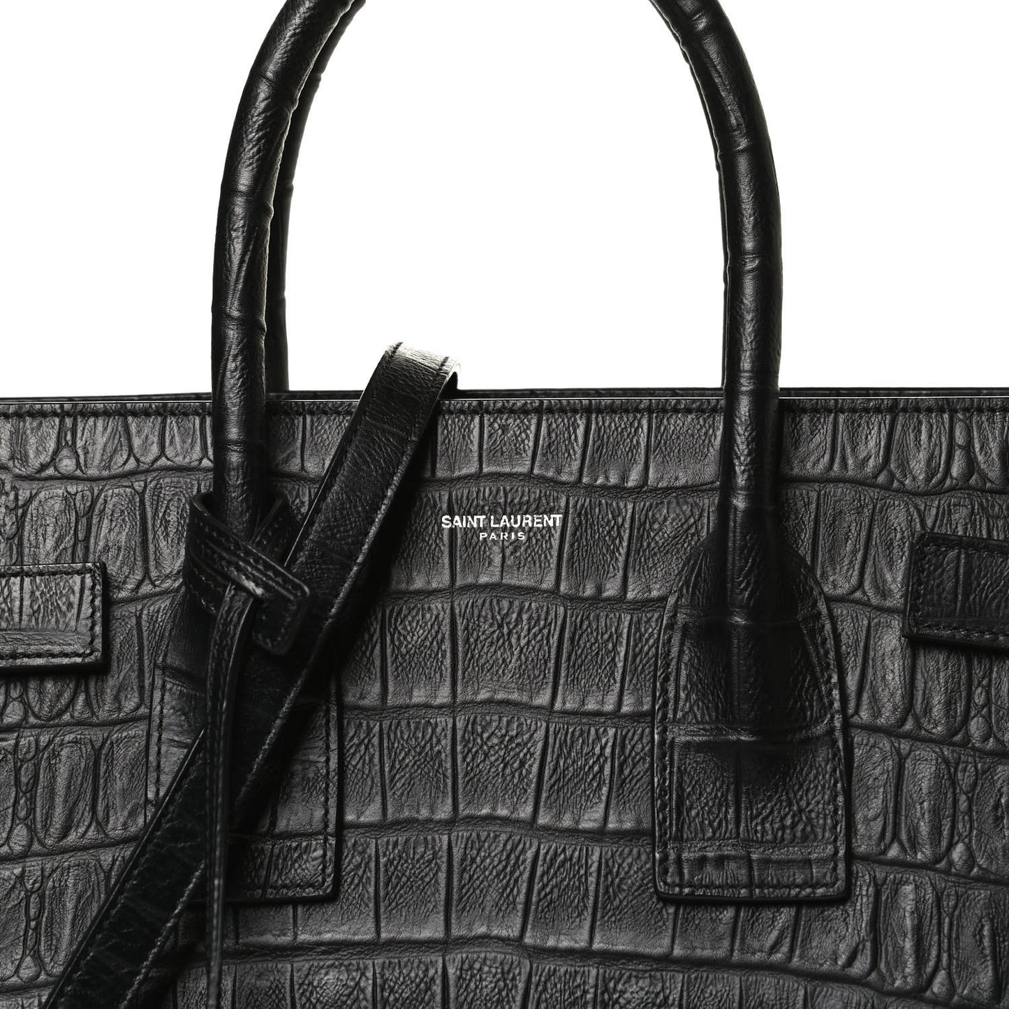 Calfskin Crocodile Embossed Small Sac de Jour Black