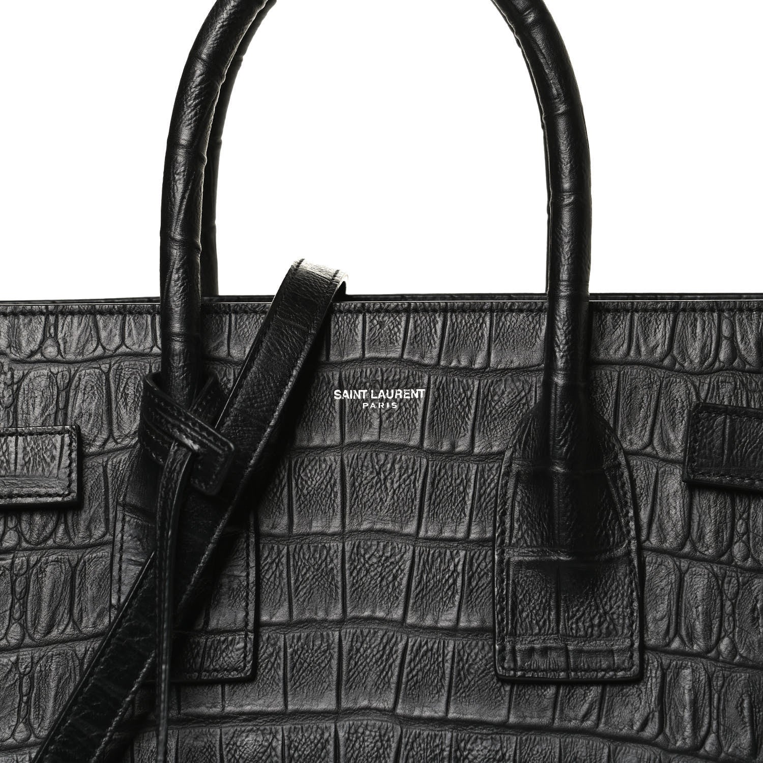 Saint Laurent Calfskin Crocodile Embossed Small Sac de Jour Black 8 of 11
