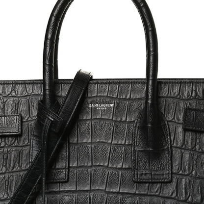 Saint Laurent Calfskin Crocodile Embossed Small Sac de Jour Black 8 of 11