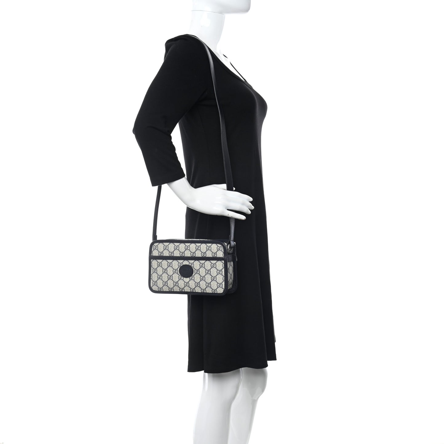 GG Supreme Monogram Textured Dollar Calfskin Mini Retro Interlocking G Shoulder Bag Beige Blue