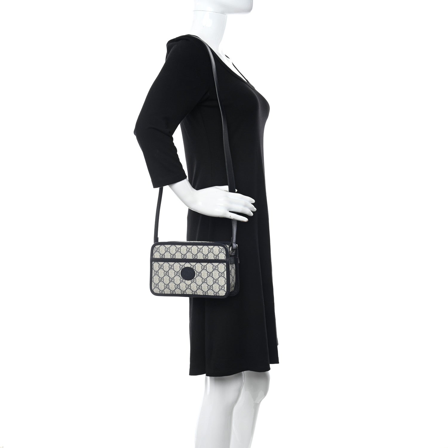 Gucci GG Supreme Monogram Textured Dollar Calfskin Mini Retro Interlocking G Shoulder Bag Beige Blue 2 of 10