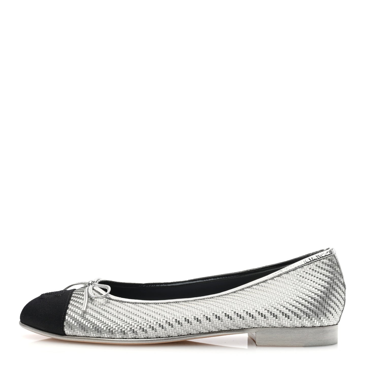 Metallic PVC Grosgrain Cap Toe Ballerina Flats 40 Silver Black