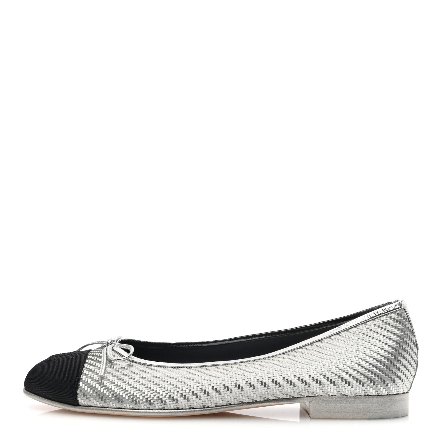 Chanel Metallic PVC Grosgrain Cap Toe Ballerina Flats 40 Silver Black 1 of 8