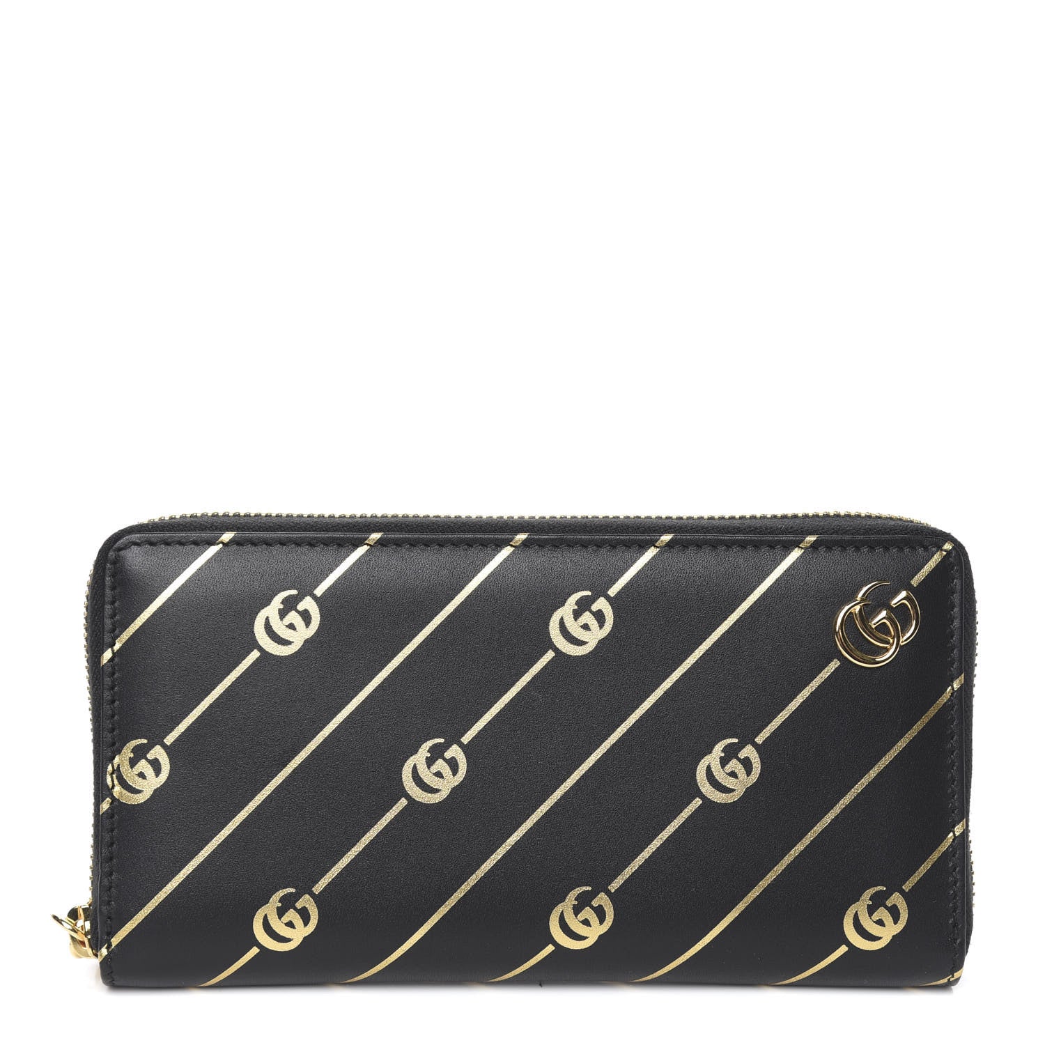 Gucci Moon Calfskin Diagonal GG Zip Around Wallet Black Gold 1 of 8
