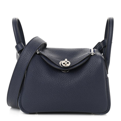 Hermes Taurillon Clemence Mini Lindy 20 Bleu Nuit 1 of 10