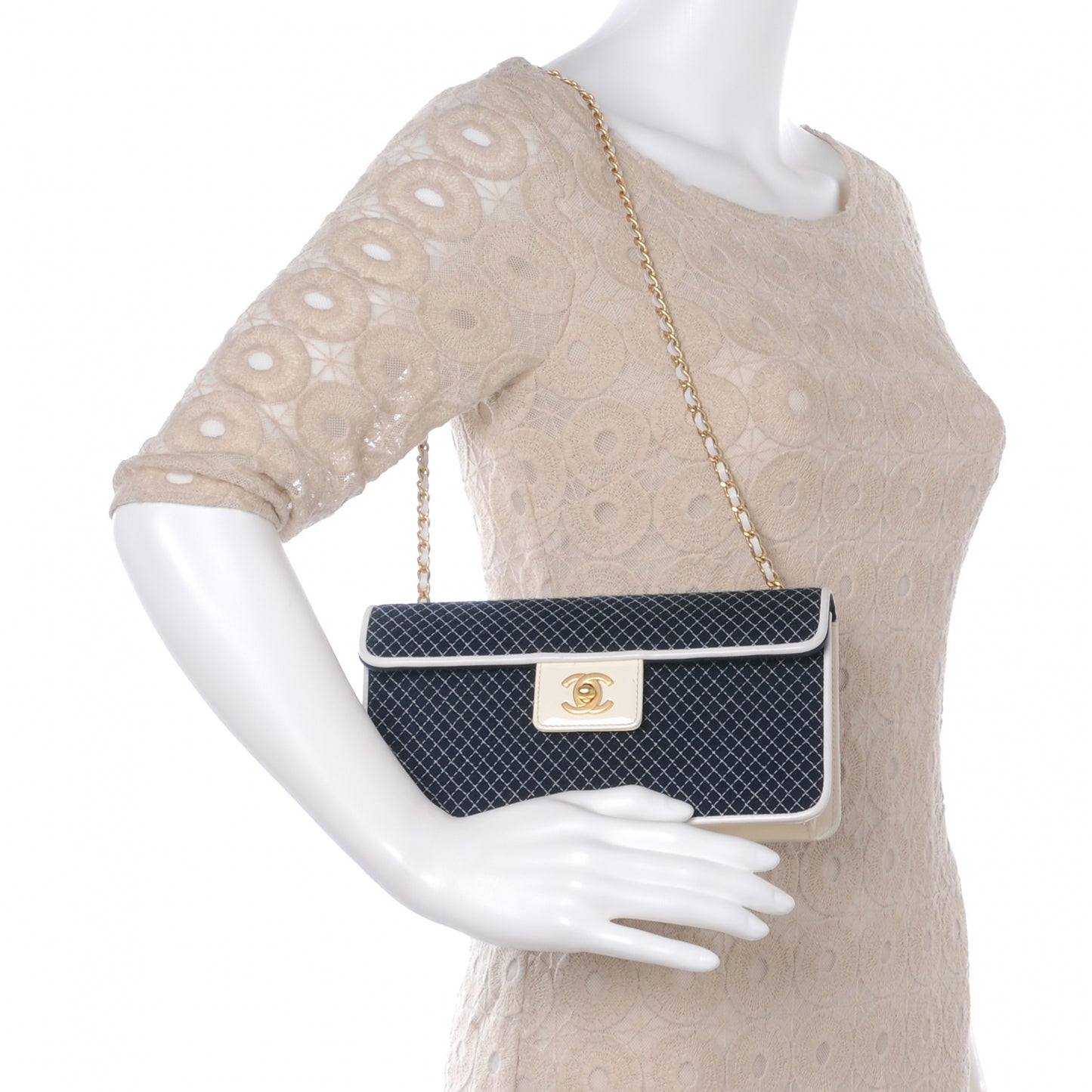 Patent Jersey Quilted Small Flap Navy Blue