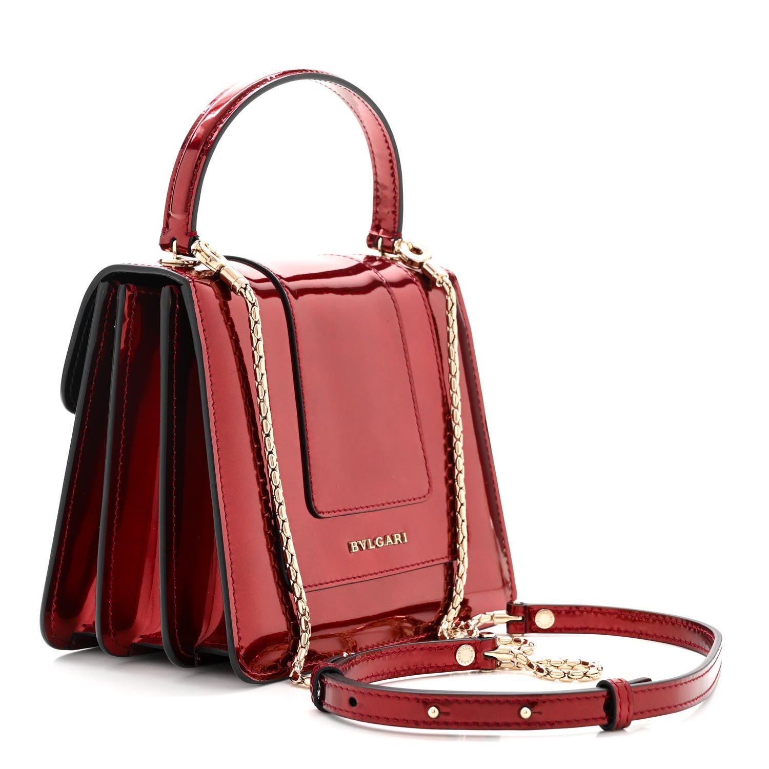 Bulgari Metallic Calfskin Serpenti Forever Top Handle Dark Red 4 of 10