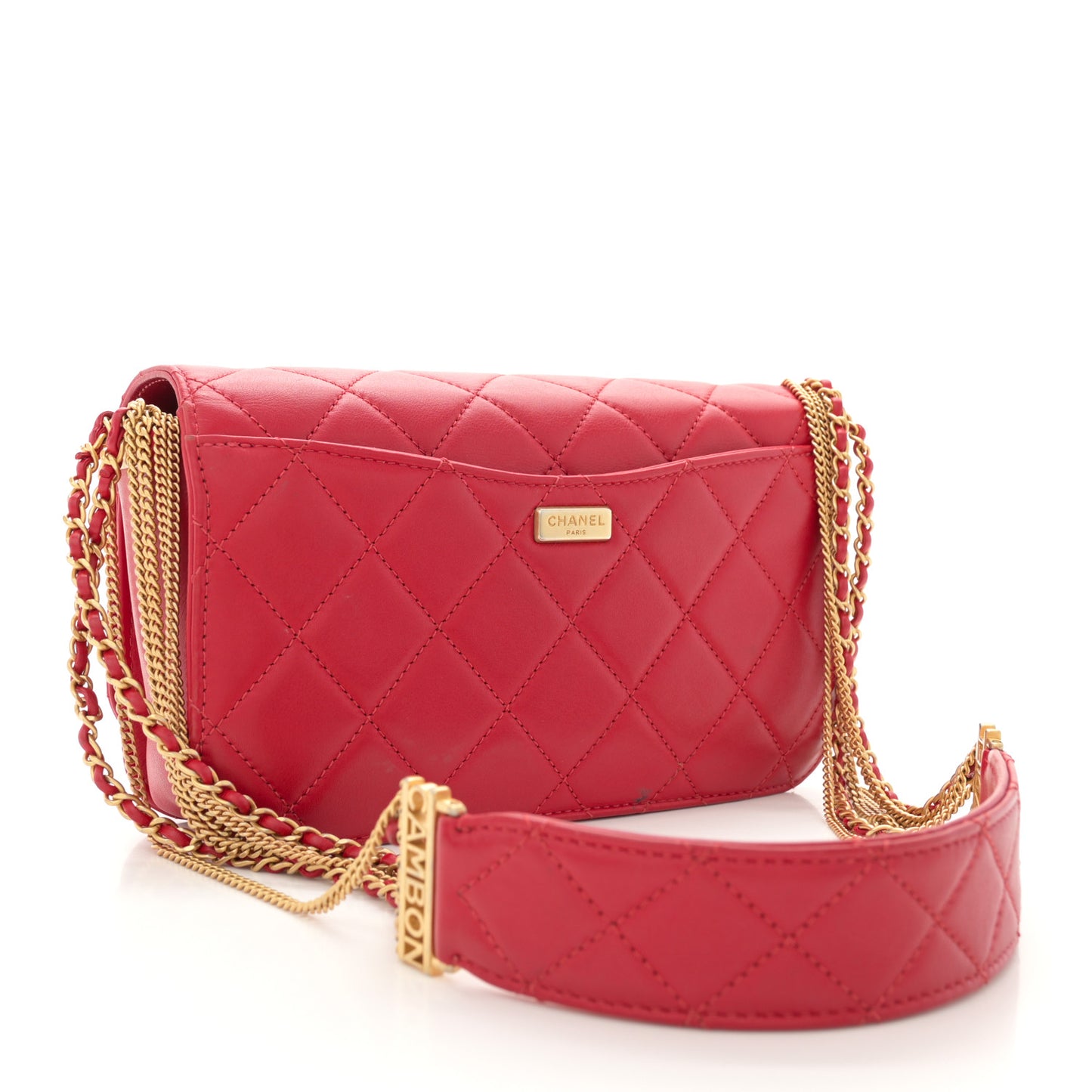 Lambskin Quilted Multiple Chain Flap Red